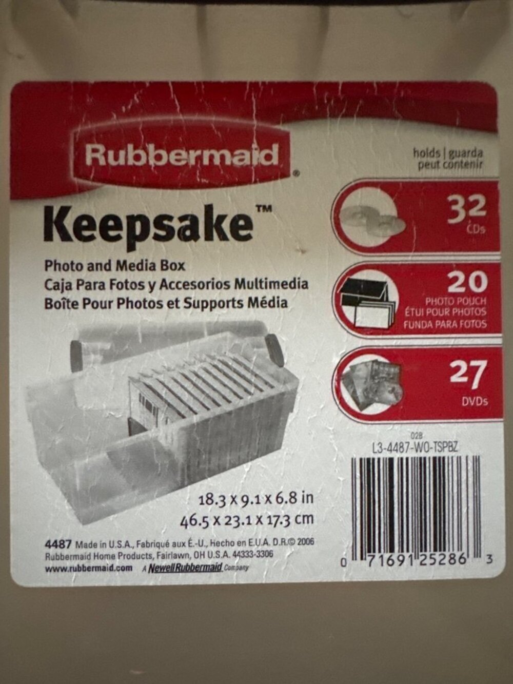 Rubbermaid 2006 Keepsake Photo & Media Box 18.3x9.1x6.8 Inches Beige Plastic Wit